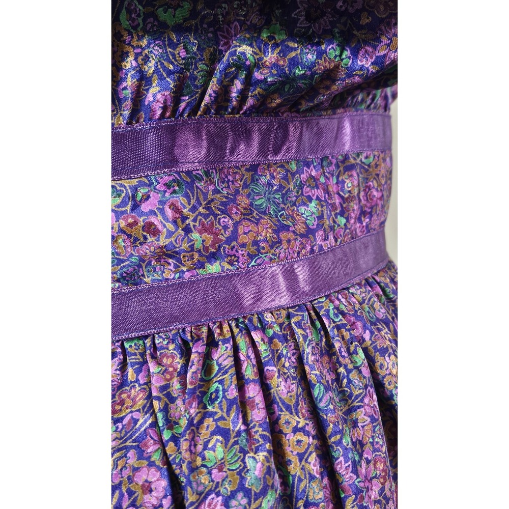 Maggy Boutique Vintage 80s Purple & Green Short Sleeve Midi Dress Size 8 - Picture 9 of 13